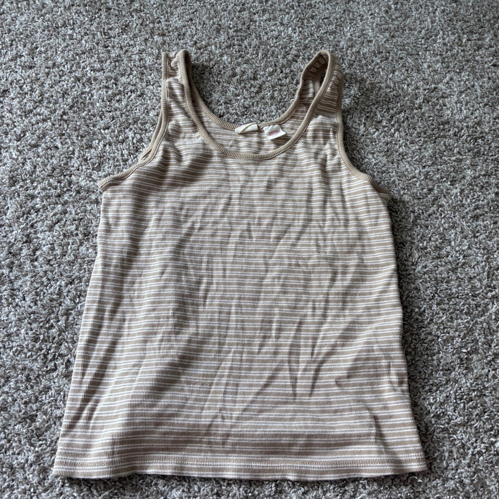 Levis Womens Tan White Striped Ribbed Scoop Neck Tank Top Size XL